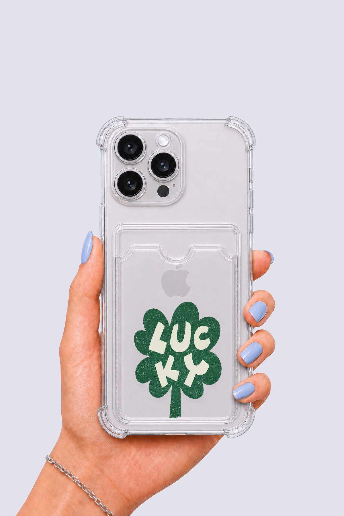 iPhone 15 Pro Max Kartlıklı Lucky Yonca Desenli Kılıf