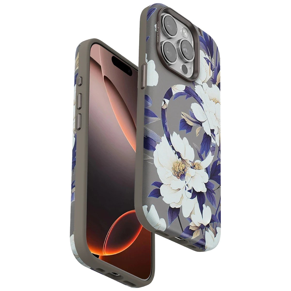 Onegif Apple iPhone 15 Pro Max Flower Series Magsafe Kapak - Gri