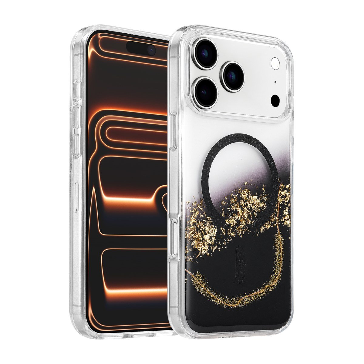 Onegif Apple iPhone 17 Pro/18 Pro Lotus Simli Magsafe Kapak - Siyah