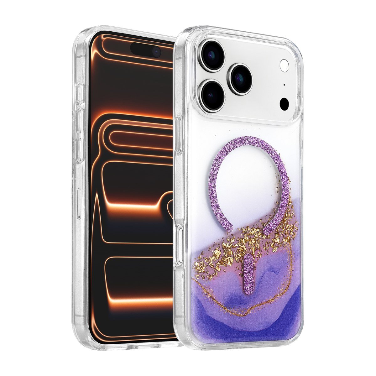 Onegif Apple iPhone 17 Pro Max/18 Pro Max Lotus Simli Magsafe Kapak - Mor