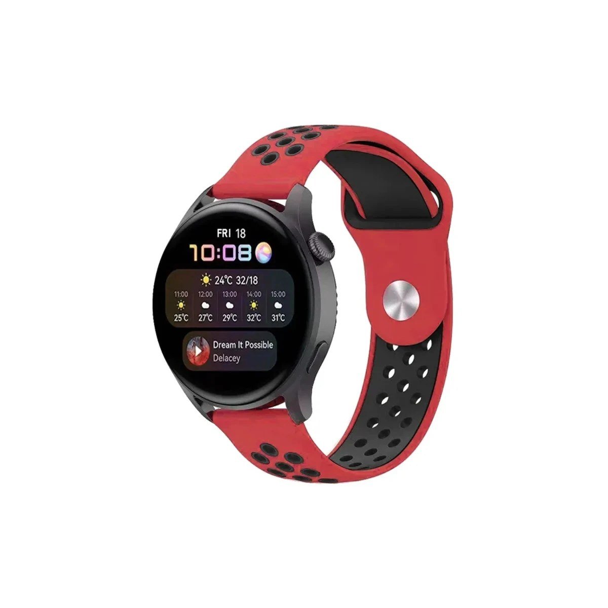 Watch 20mm Spor Delikli Kordon - Kırmızı-Siyah