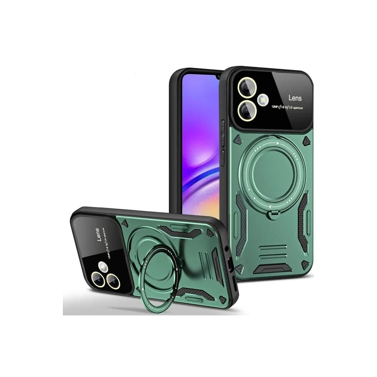 Samsung Galaxy A06 Kılıf Joy Lens Standlı Kapak - Koyu Yeşil