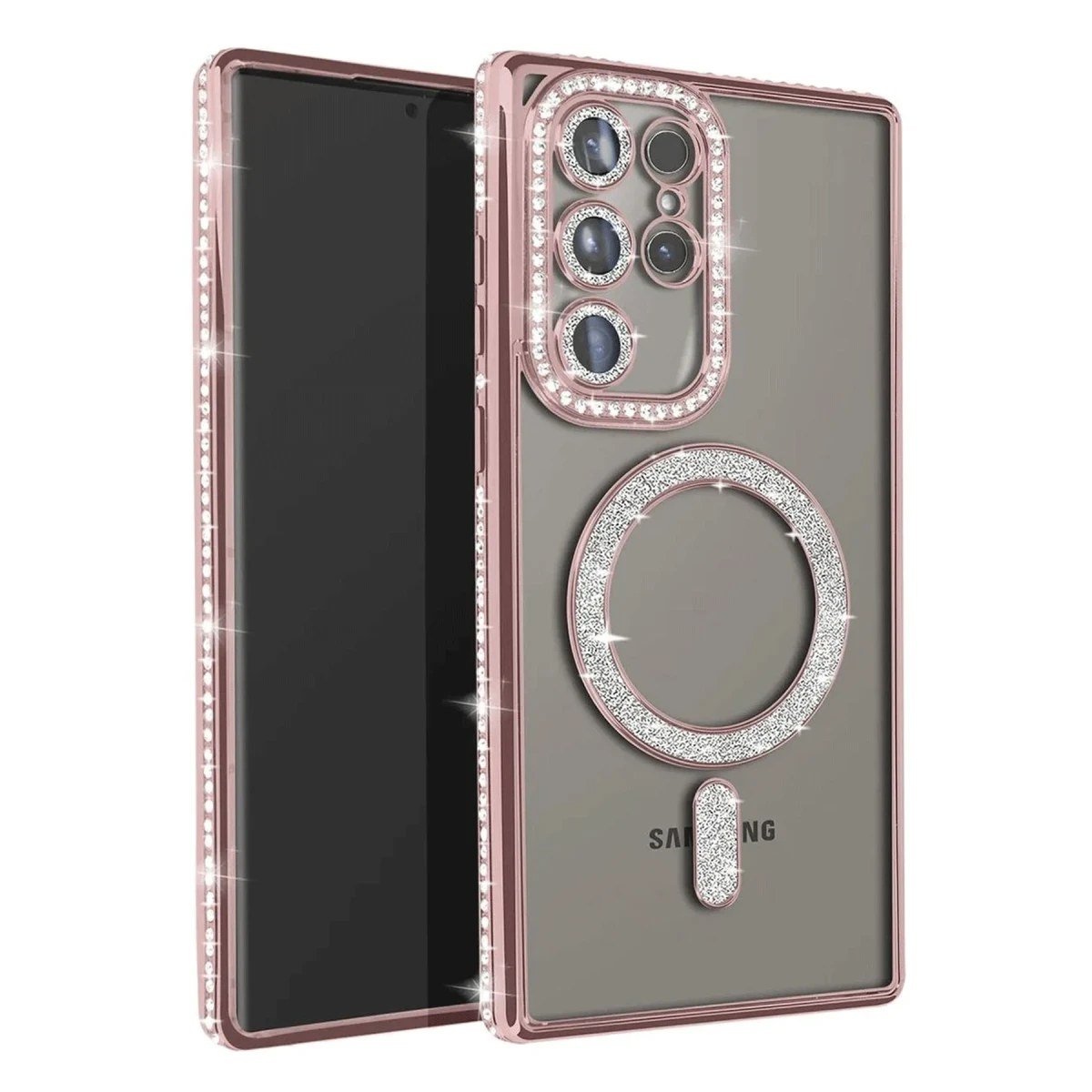 Samsung Galaxy S25 Ultra Kılıf Joke Simli Magneticsafe Kılıf - Pembe