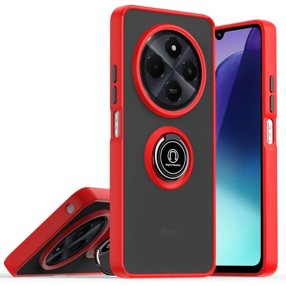 Realme C75 4G Kılıf Montreal Yüzüklü Silikon Kapak - Kırmızı