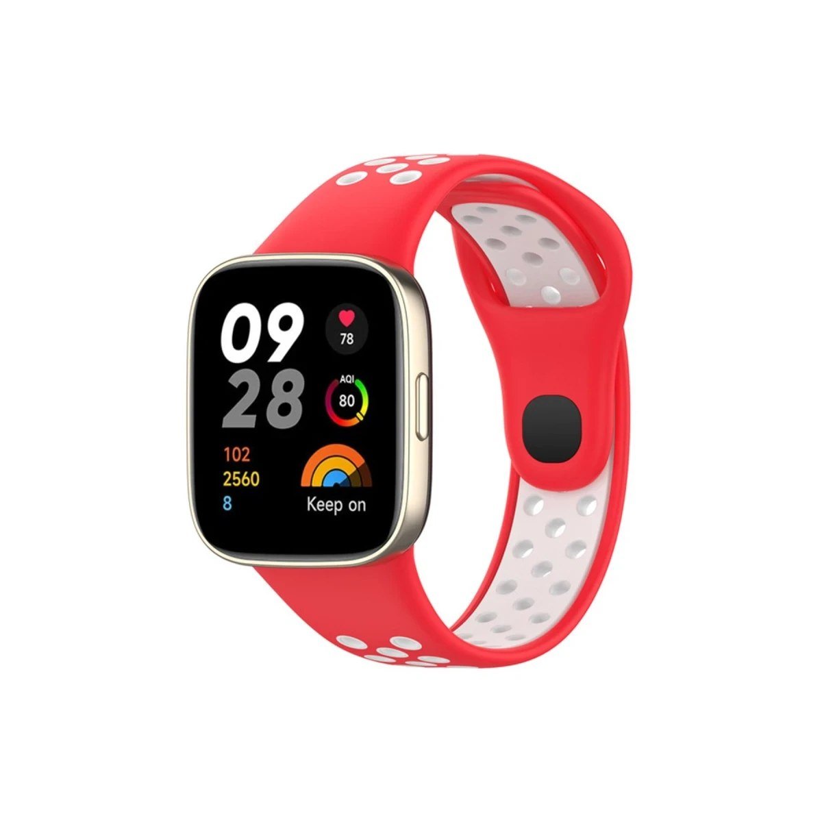 Xiaomi Redmi Watch 3 Spor Delikli Kordon - Kırmızı-Beyaz