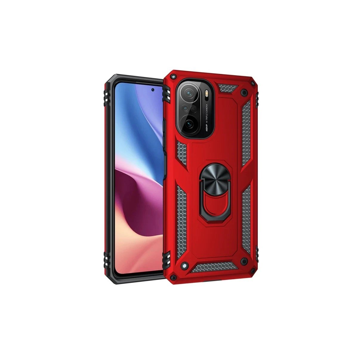 Xiaomi Poco F3 Kılıf Sofya Yüzüklü Silikon Kapak - Kırmızı