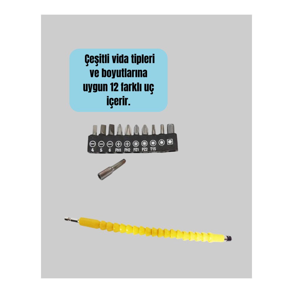 12 Parça Akrobat Bits Seti Çok Amaçlı Vidalama Dayanıklı Çelik Yeni Nesil