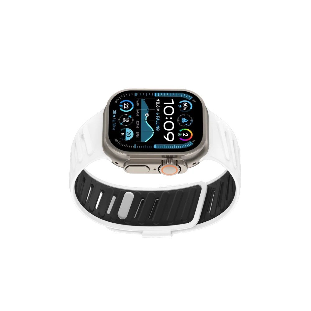 Apple Watch Ultra 49mm Twin Silikon Kordon - Beyaz-Siyah