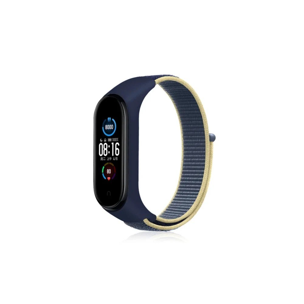 Xiaomi Mi Band 4 Hasırlı Cırtcırtlı Kordon - Sarı-Lacivert