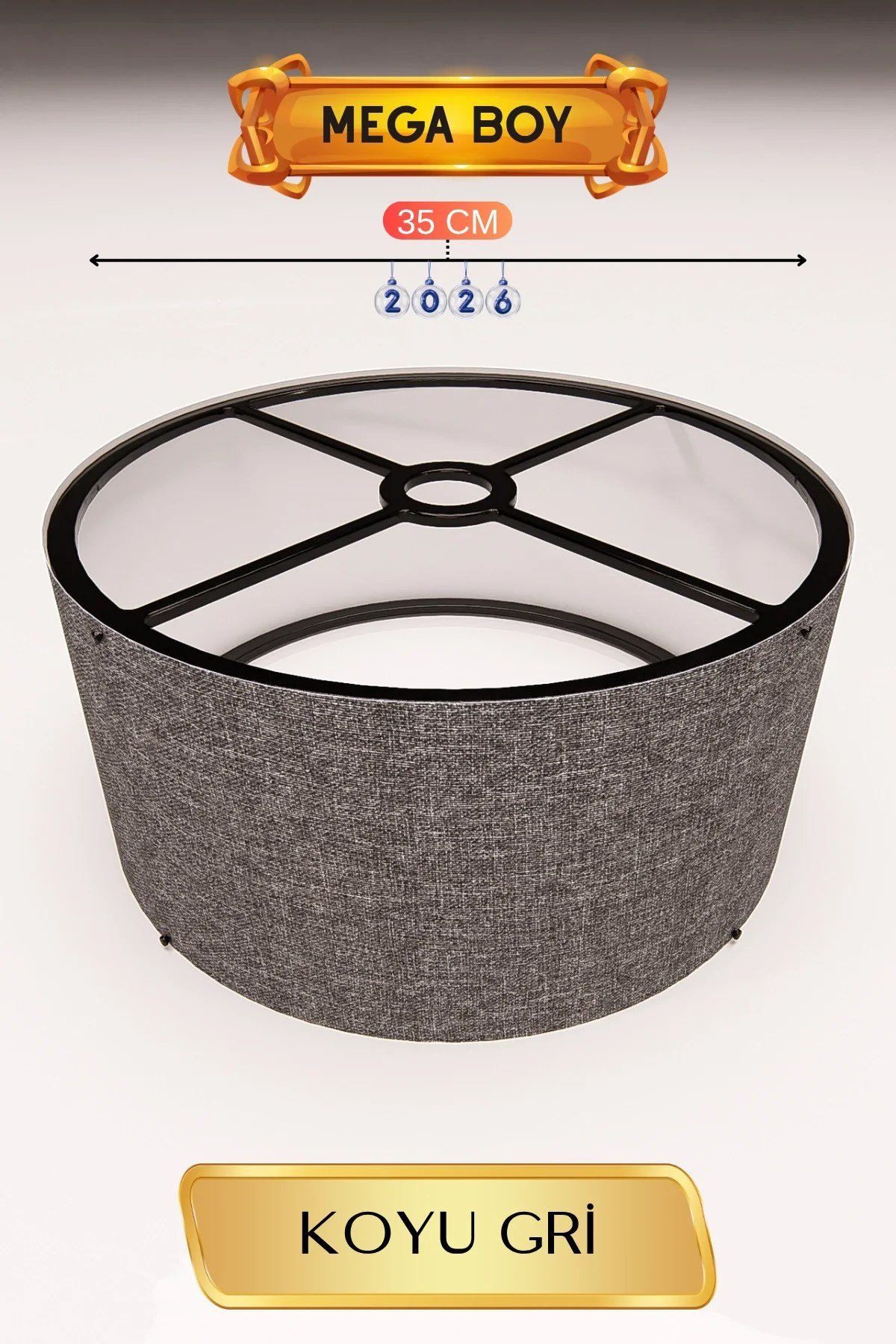Şık Koyu Gri Lambader Başlığı 35 Cm Modern Tasarım