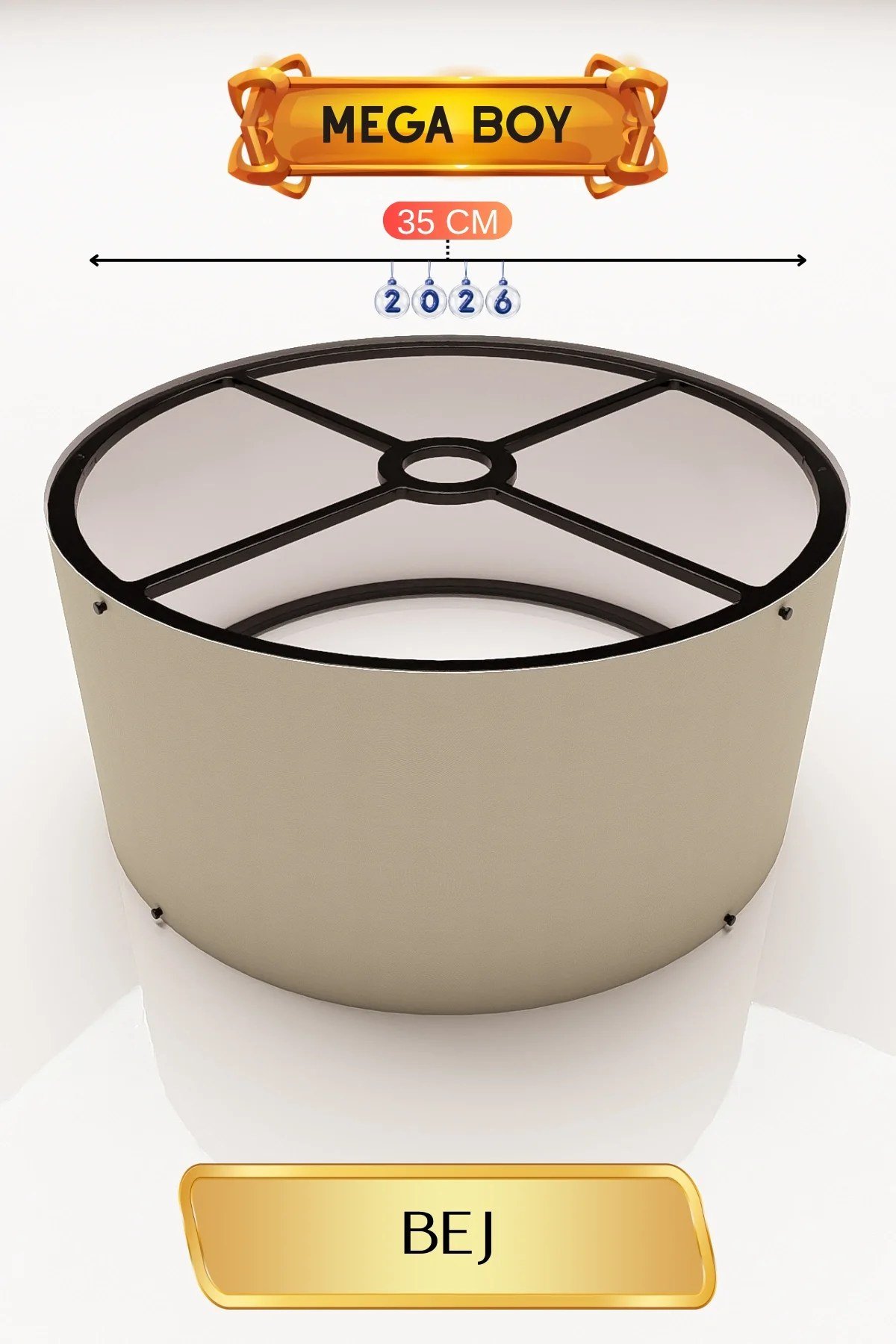 Şık Bej Lambader Başlığı 35 Cm Modern Tasarım