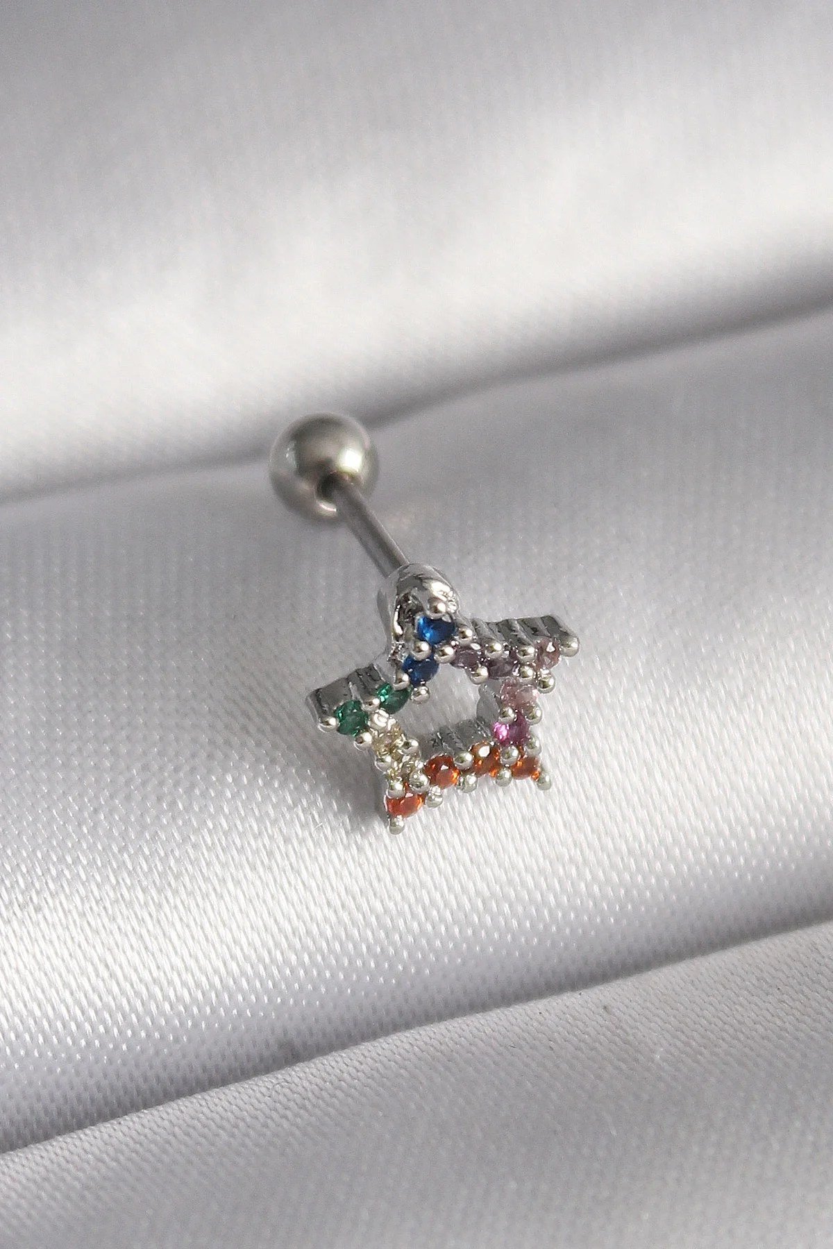 Renkli Zirkon Taşlı Yıldız Piercing 6 Mm 1.2 Mm
