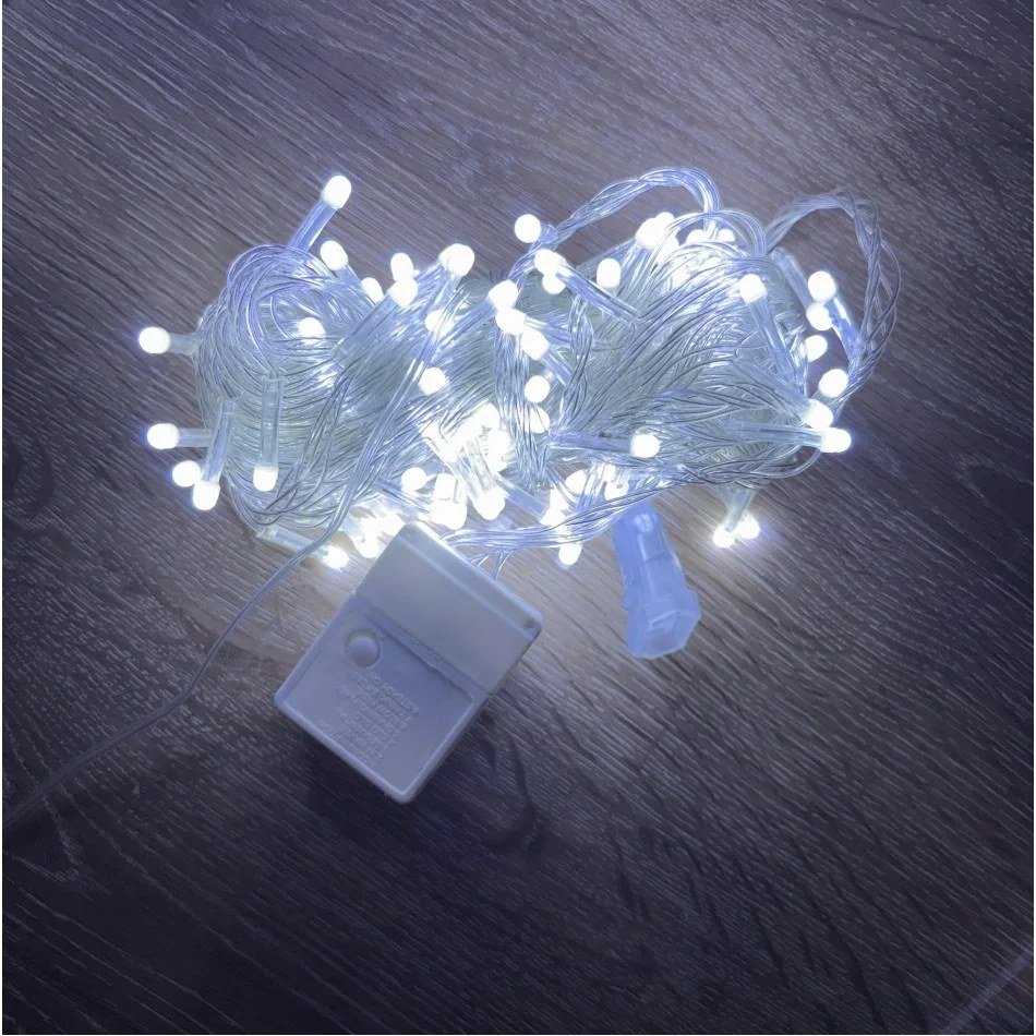 Beyaz Işık 100 Led Damla Uçlu 10 Metre Şeffaf Kablo